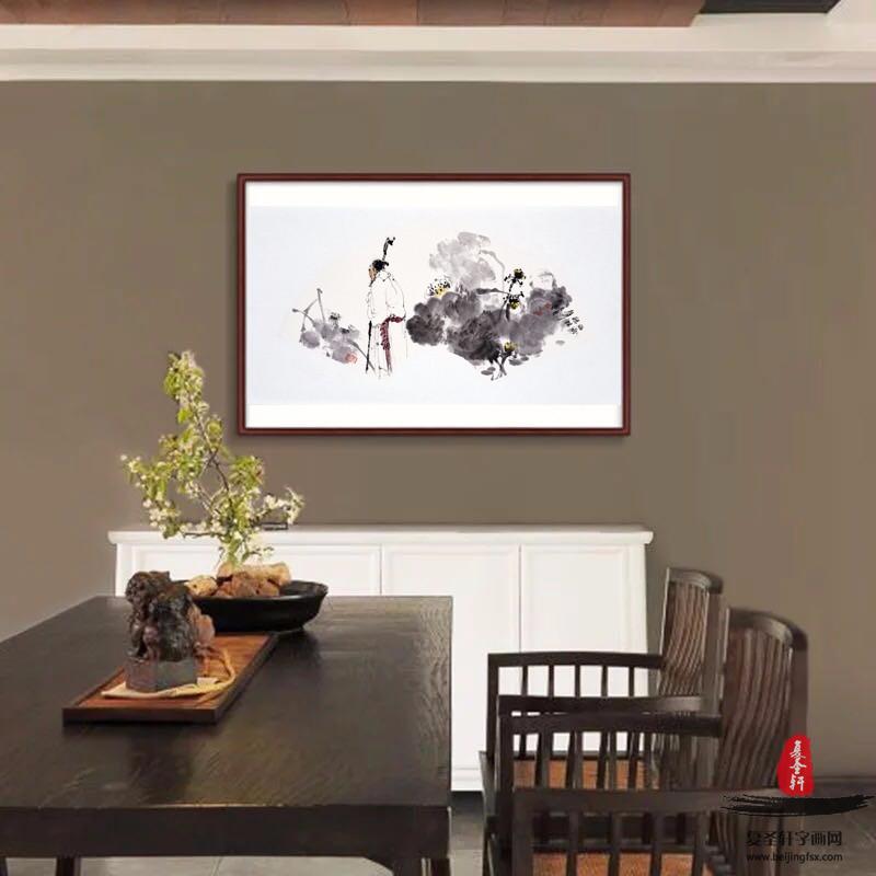 姜国强人物画《临水听蛙声》-复圣轩字画
