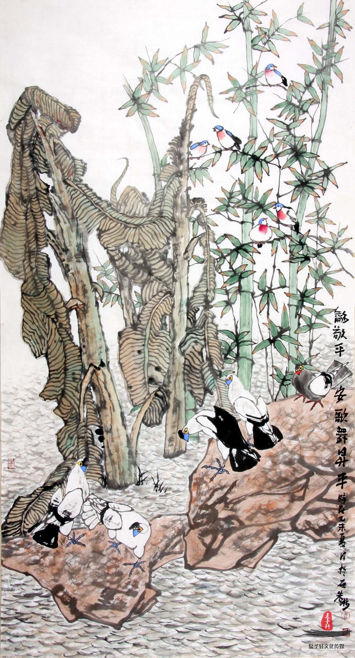 朱琳花鸟竹子《和敬平安》-复圣轩字画