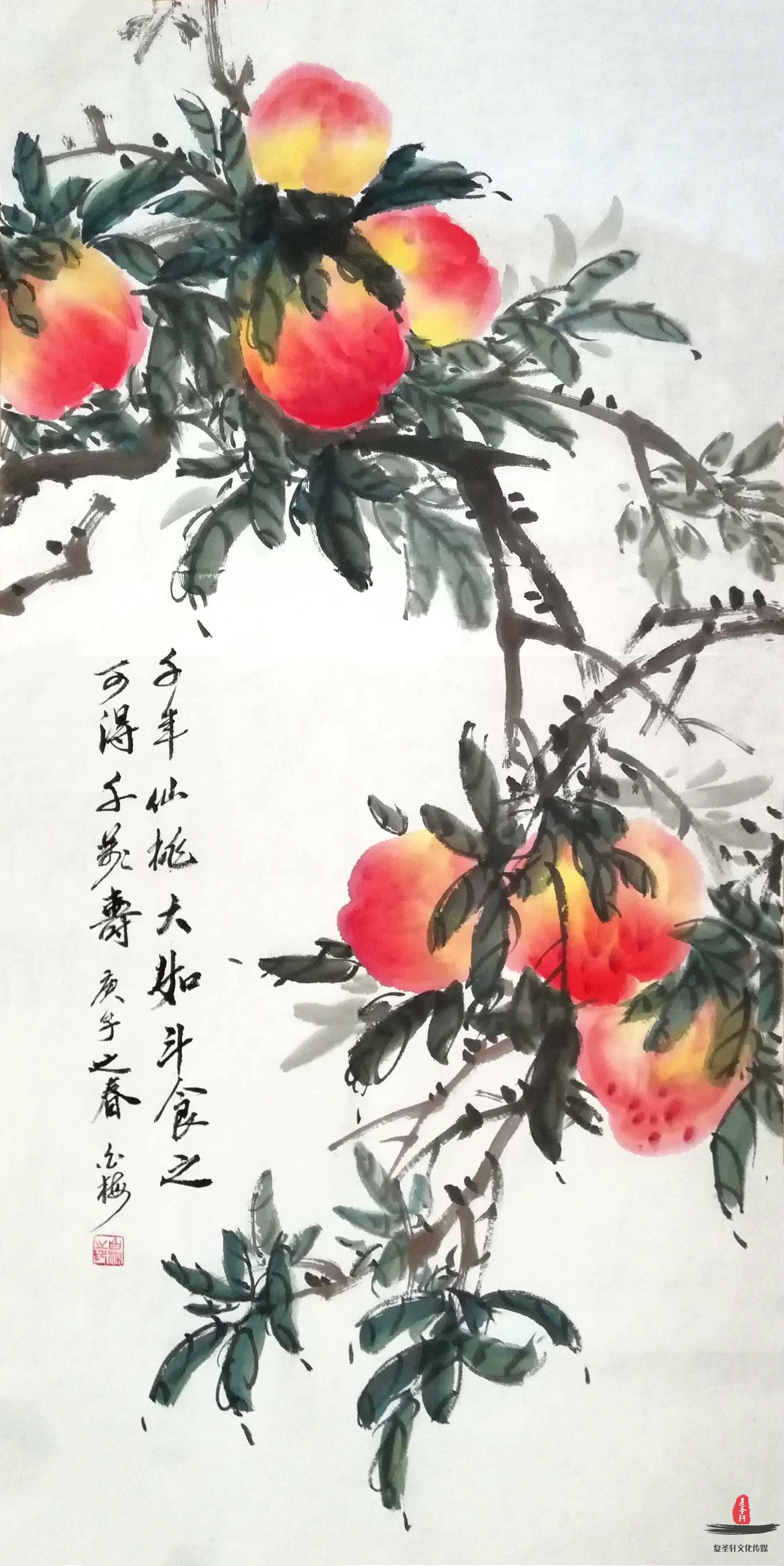 白梅花鸟《仙桃大如斗》