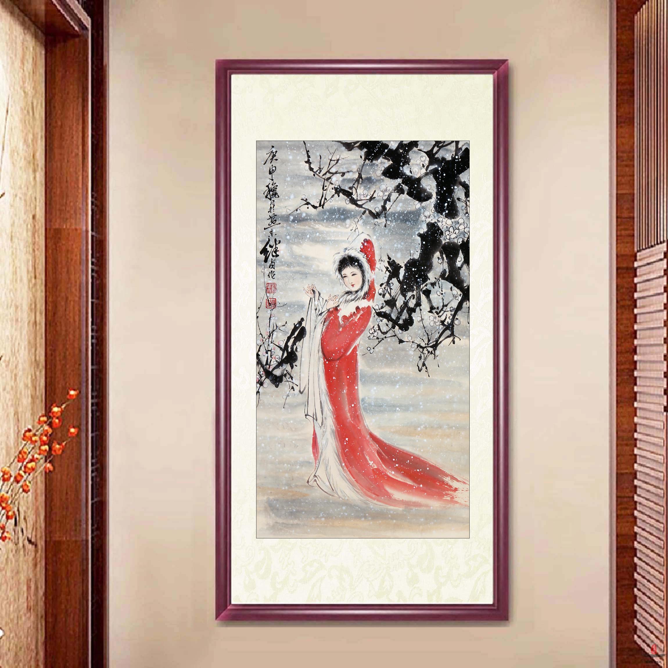 F25511 中国美術 劉繼() 「美人画(女性図)」掛軸 工芸 彩色 人物画 中国