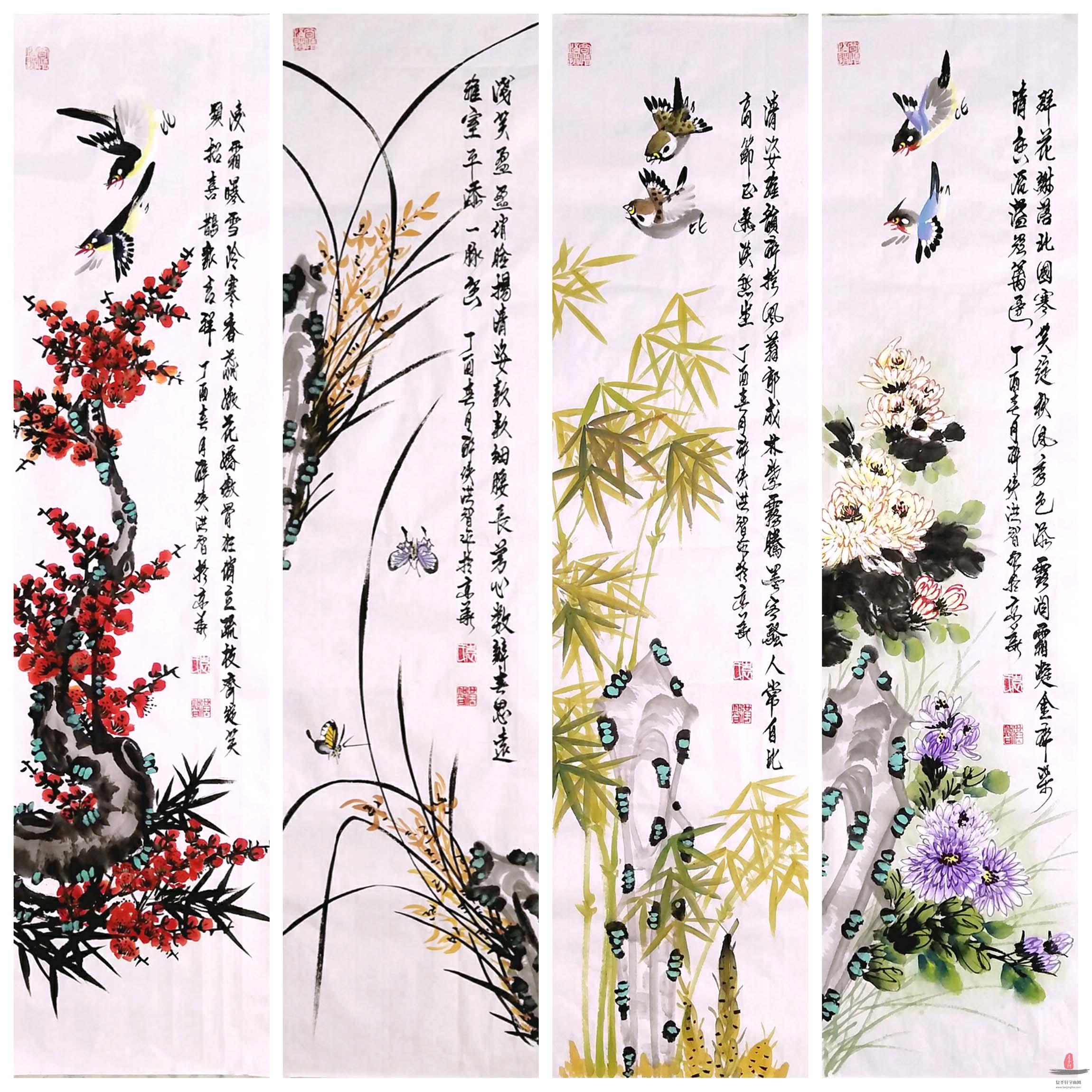 袁洪智花鸟 《梅兰竹菊》-复圣轩字画
