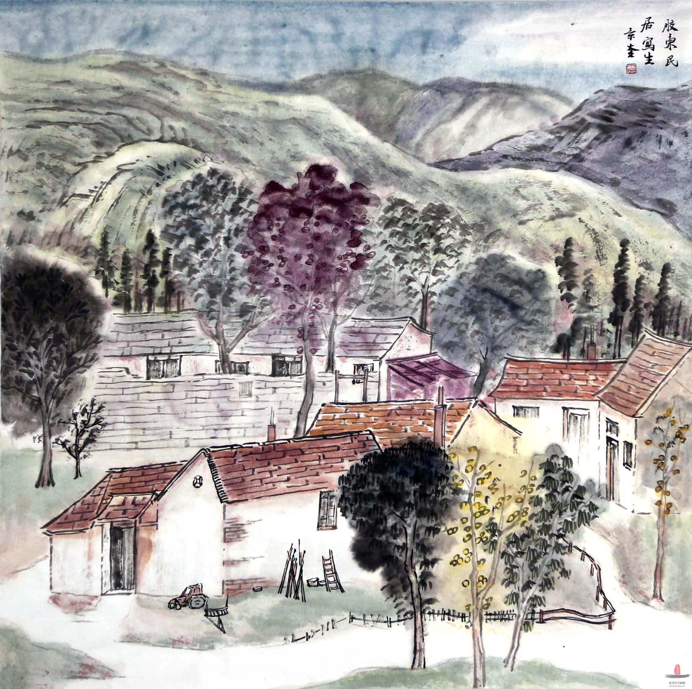 丁景奎山水《胶东民居写生》-复圣轩字画
