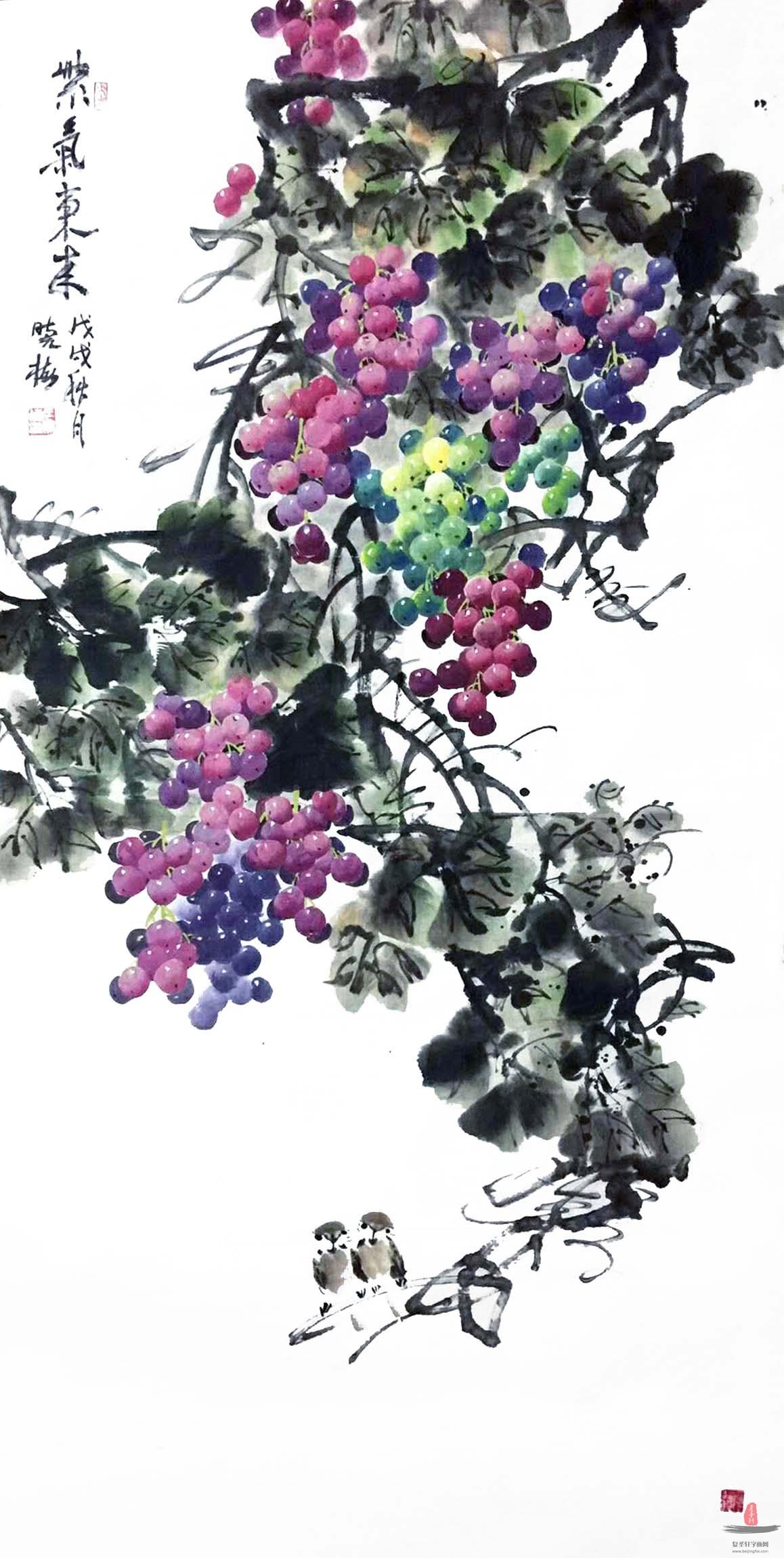 王晓梅花鸟《紫气东来》-复圣轩字画