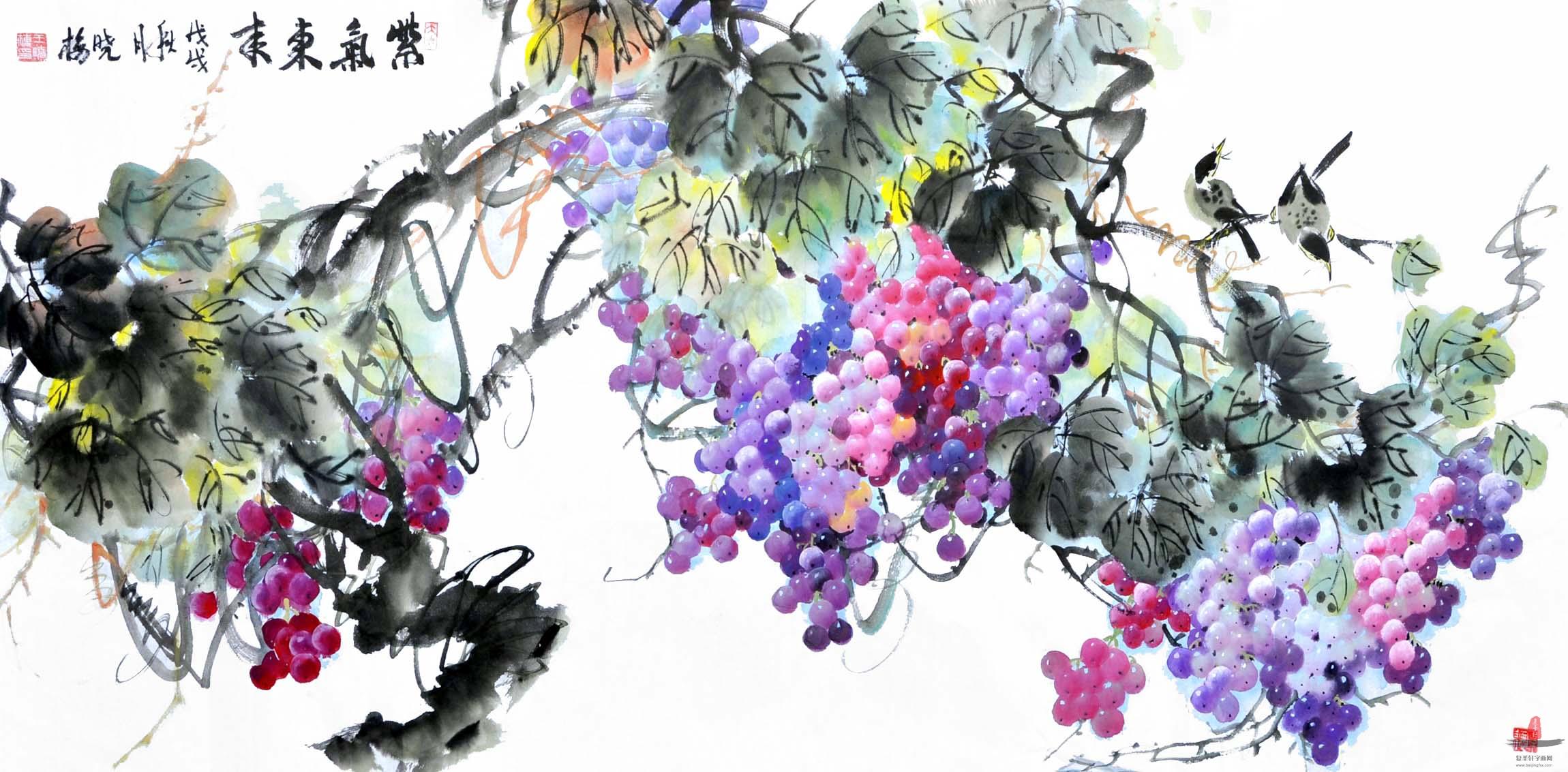 王晓梅花鸟《紫气东来》-复圣轩字画