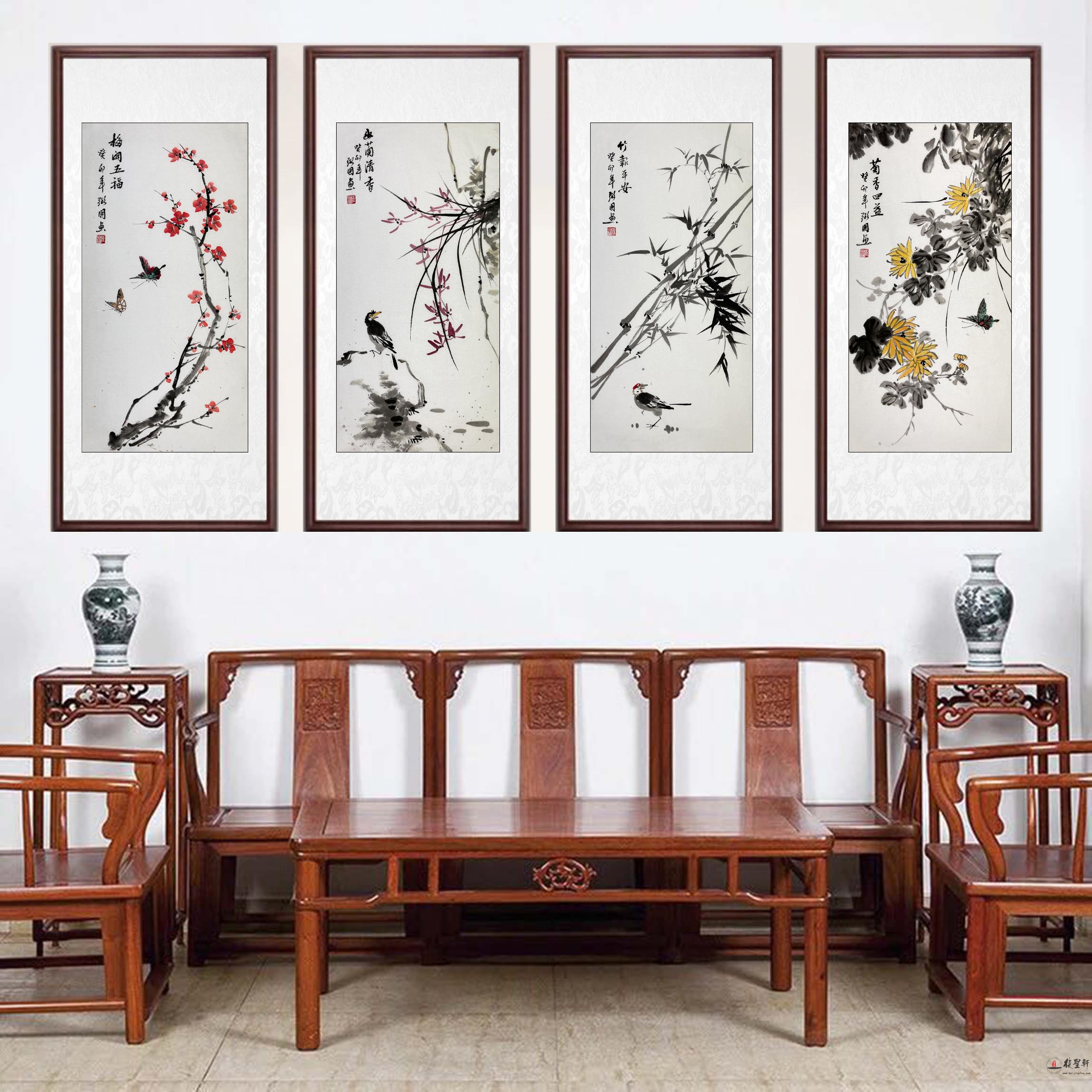 陆弼国 花鸟《梅兰竹菊》-复圣轩字画
