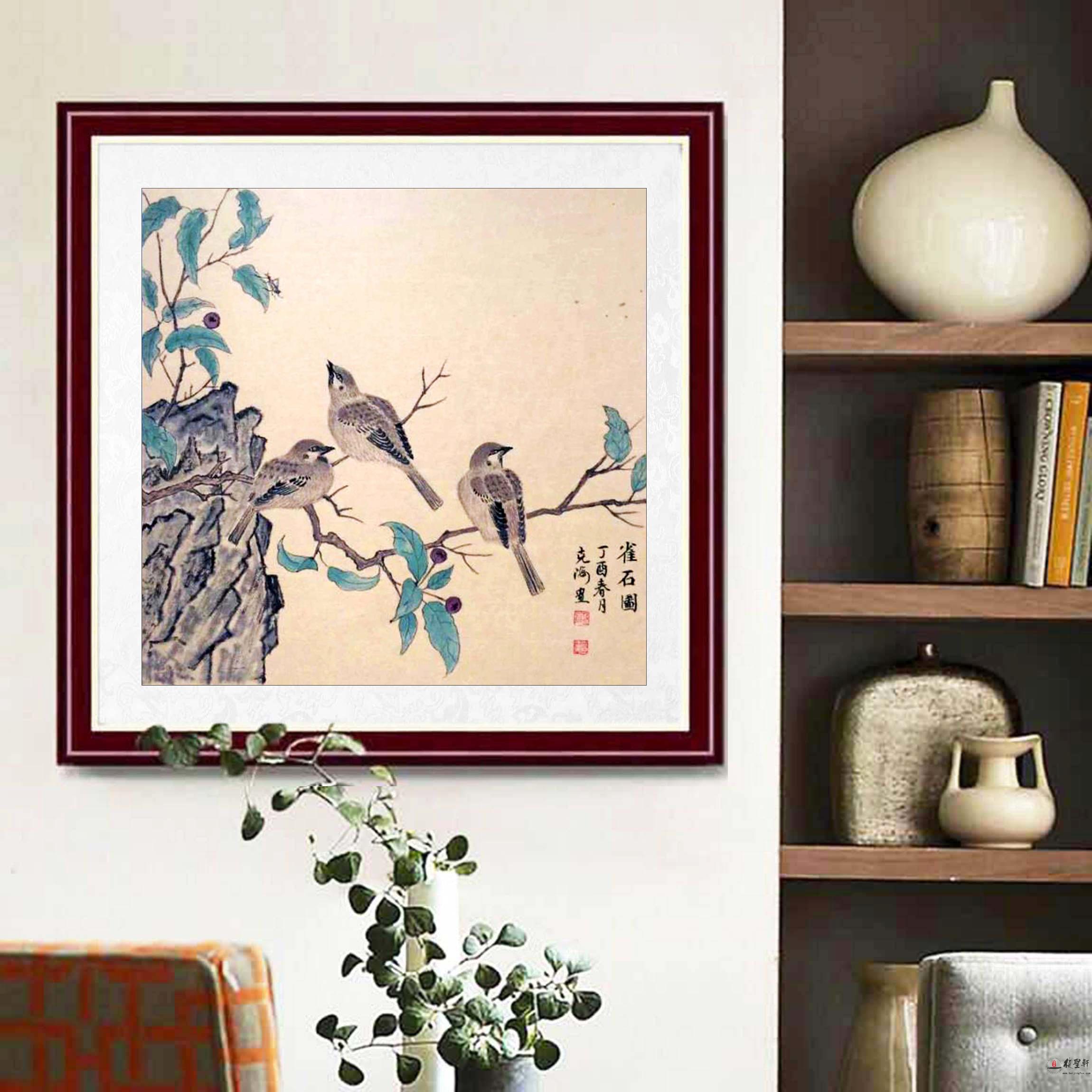 龙克海花鸟画《雀石图》-复圣轩字画